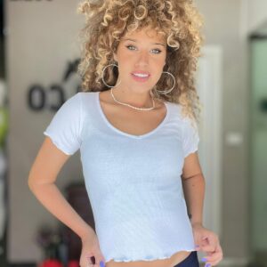 דגם 9001: חולצת ריב וי תלתלים שרוול ארוך